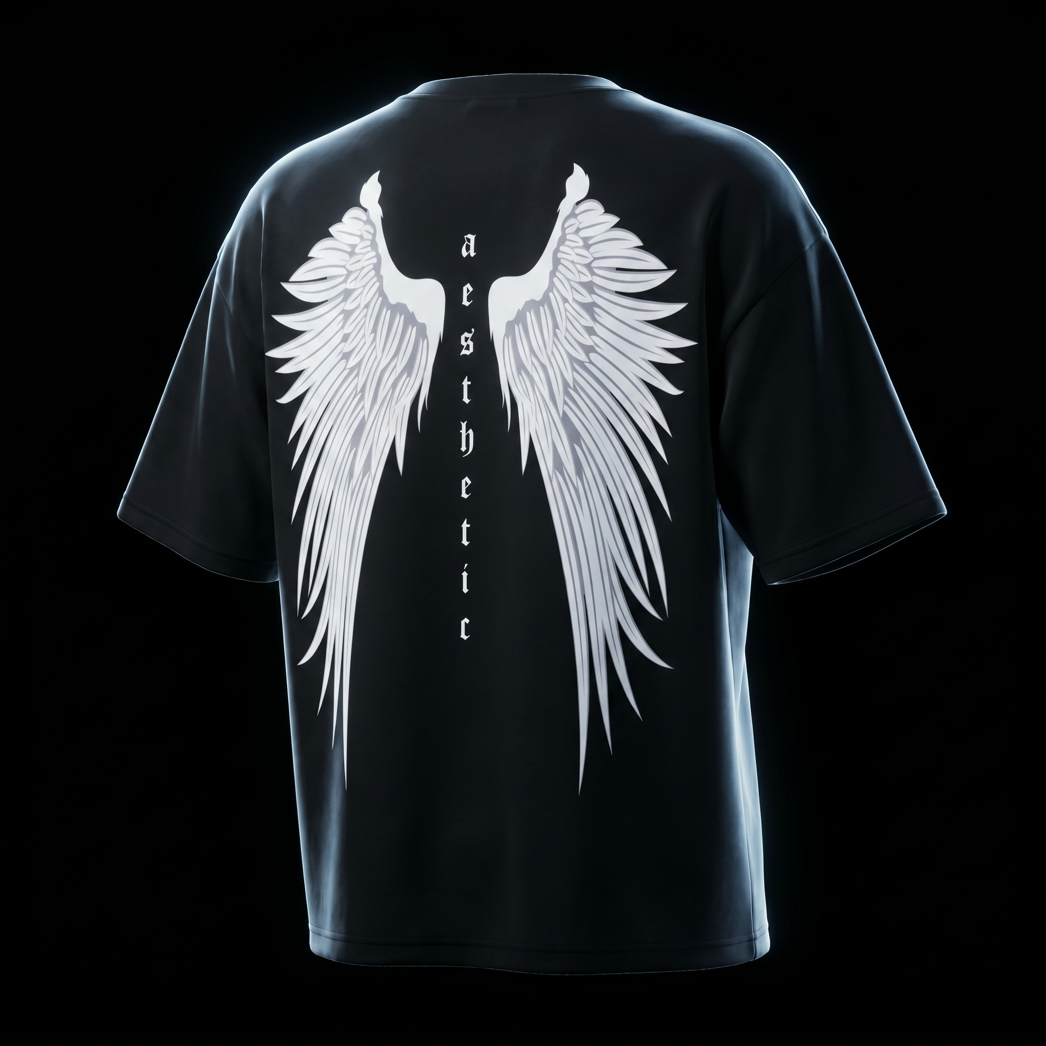 Aesthetic angel-wings backprint — Seraph black oversized tee